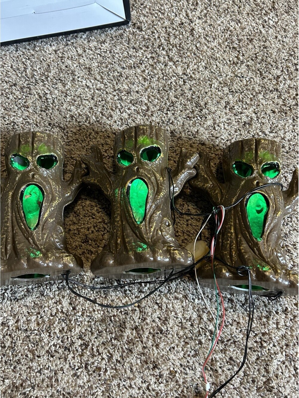 Set Of 3 LED Spooky Trees Lights Up Green With Yard Stakes